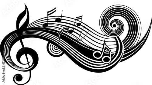 Musical Notation Treble Clef Flowing Lines Abstract Illustration