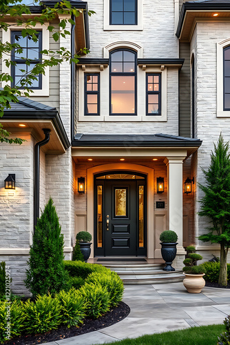 Wallpaper Mural Luxury Home Exterior: Modern Brick House with Elegant Entrance and Landscaping Torontodigital.ca