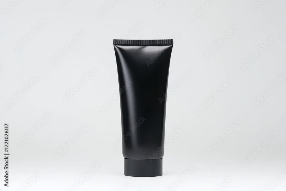 A black tube of some sort is sitting on a white background A black tube of some sort is sitting on a white background