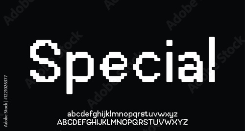 Pixel font, geometric type, abstract computer typeface, english alphabet. Retro game console font typeset, English ABC vector pixelated letters and digits or alphabet 8bit mosaic symbols
