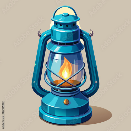 Vintage Blue Kerosene Lantern Glowing Flame Illustration