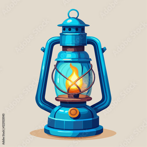 Vintage Blue Kerosene Lantern Glowing Flame Illustration