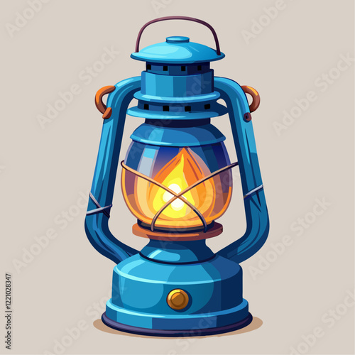 Vintage Blue Kerosene Lantern Glowing Flame Illustration