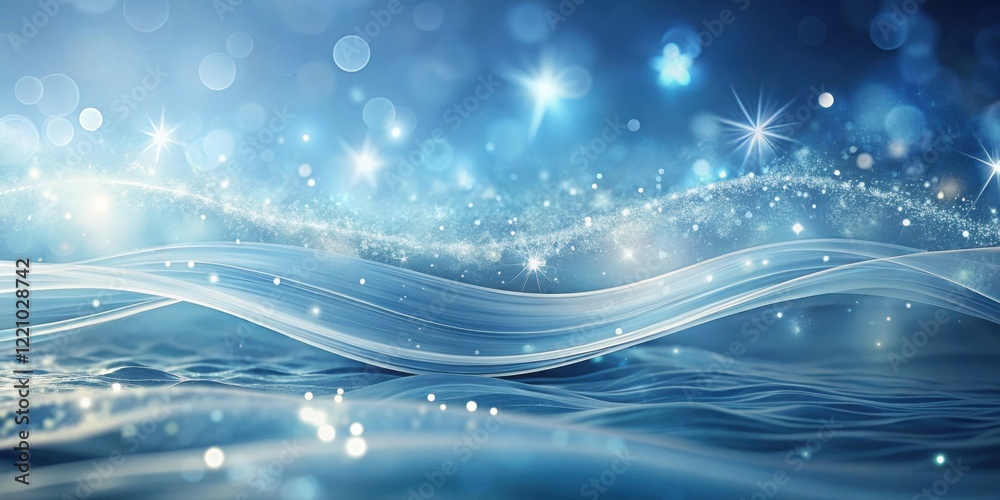 Abstract Serene Blue Waves with Sparkling Dust and Glimmering Lights An Enchanting Winter Scene