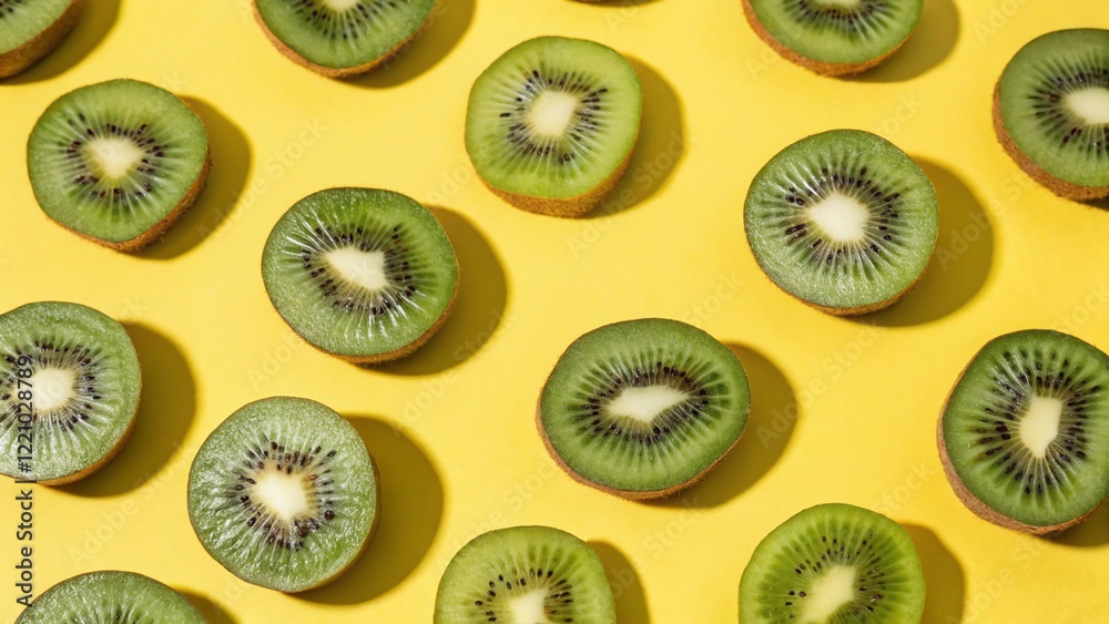 Fototapeta premium Flay Lay Photography of Kiwi with Vibrant Background