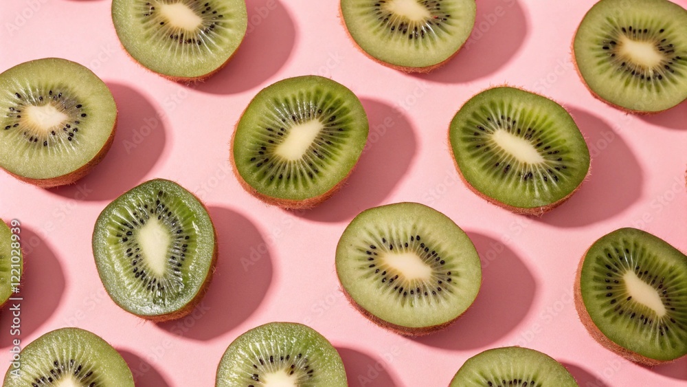 Fototapeta premium Flay Lay Photography of Kiwi with Vibrant Background