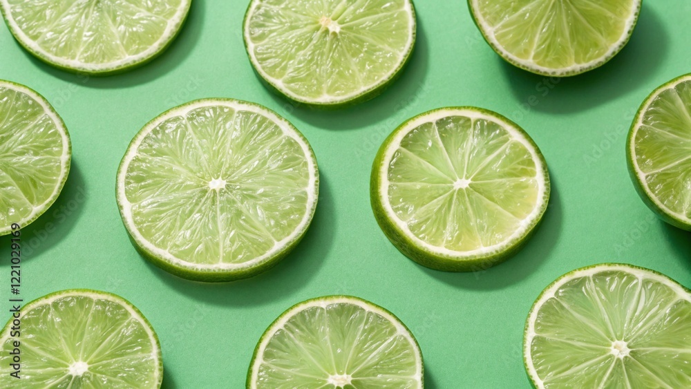 Flay Lay Photography of Lime Slices with Vibrant Background Flay Lay Photography of Lime Slices with Vibrant Background
