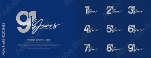Anniversary logo set vector design, silver color for celebration event