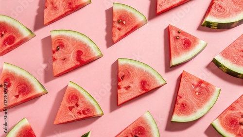 Flay Lay Photography of Watermelon Slices with Vibrant Background photo