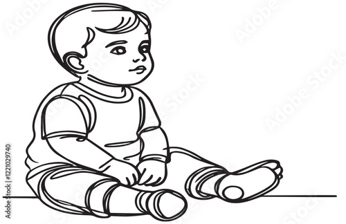 Baby Single Line Art Drawing vector
