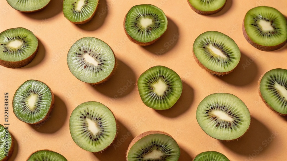 Fototapeta premium Flay Lay Photography of Kiwi with Vibrant Background