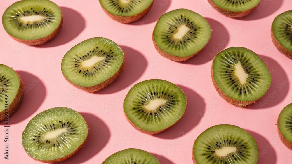 Fototapeta premium Flay Lay Photography of Kiwi with Vibrant Background