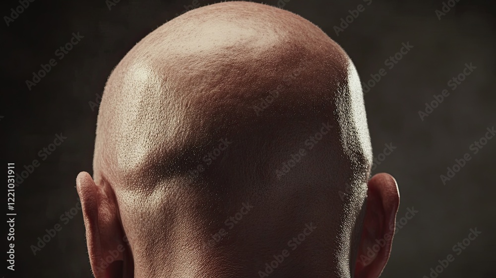 Naklejka premium Close-up of bald head showing thinning hair and wrinkles on forehead