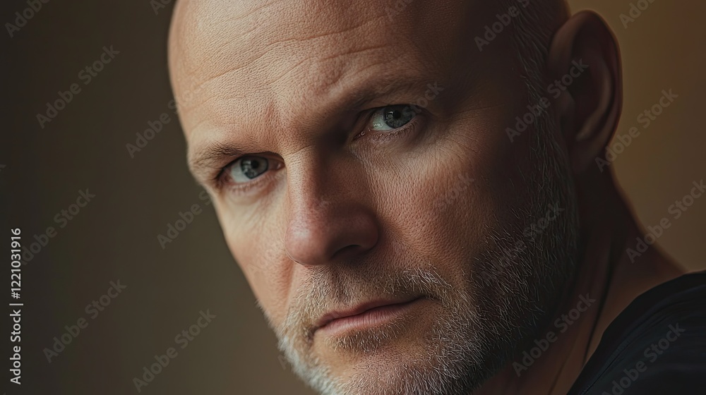 Close-up of bald head showing thinning hair and wrinkles on forehead Close-up of bald head showing thinning hair and wrinkles on forehead