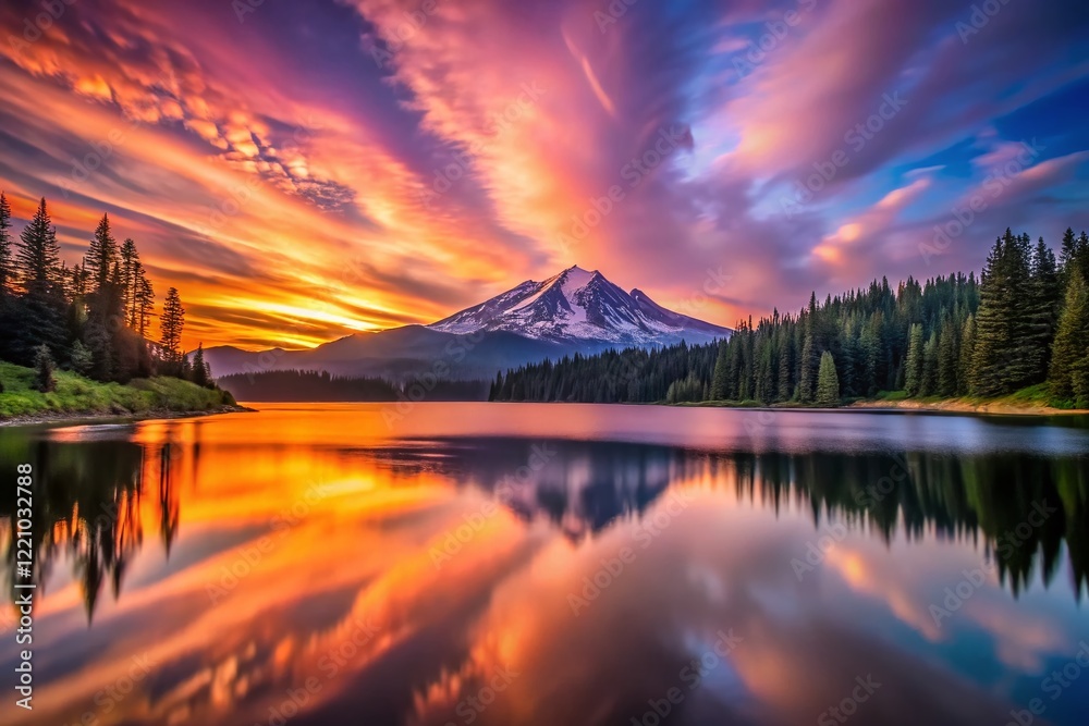 Fototapeta premium Sunset Long Exposure Photography at Summit Lake, Mount Rainier National Park