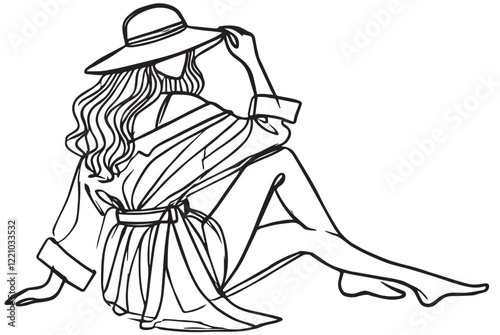 Beautiful young woman line art vector