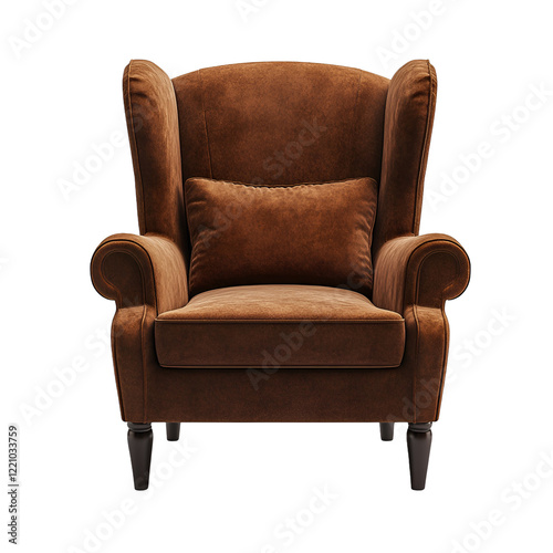 Front view of a high-arm armchair isolated on a white transparent background
