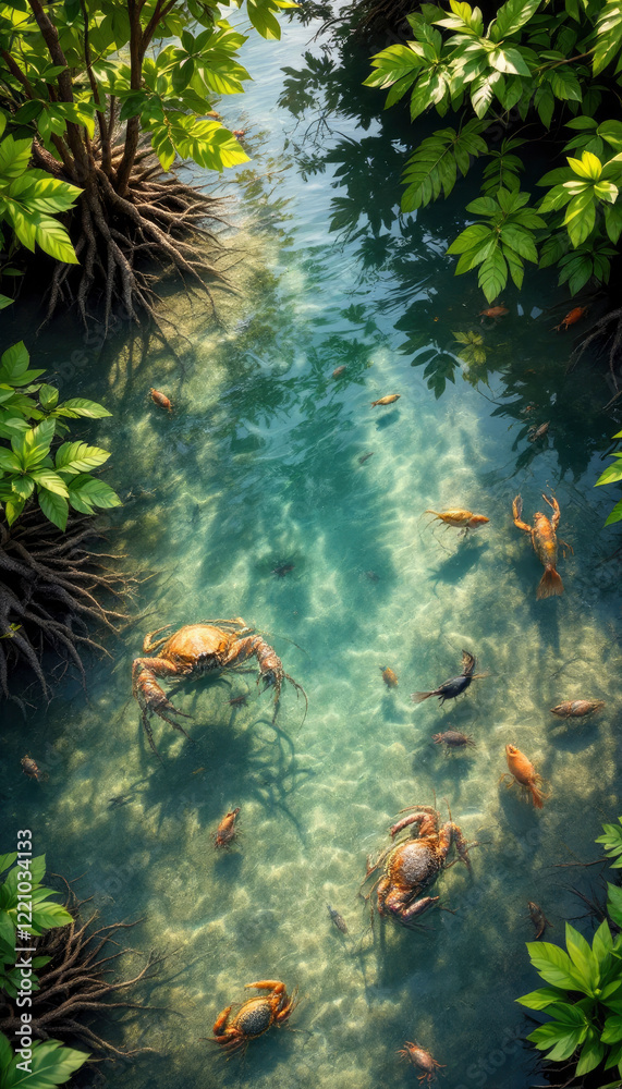 Obraz premium Mangrove Creek: Serene Aquatic Life in a Tranquil Setting