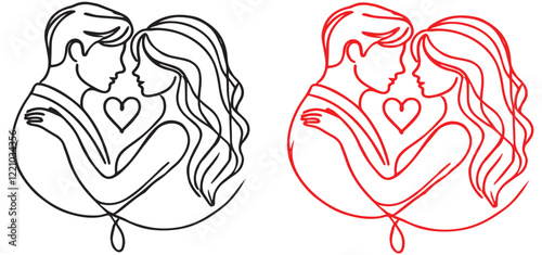 Outline graphic of love couple isolated background