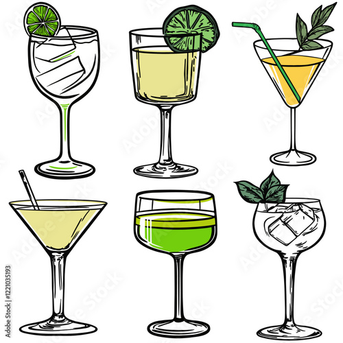 Detailed Cocktail Vector Art Collection for Creative and Professional Use
