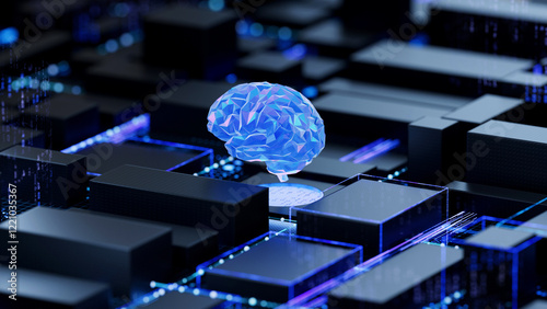 Obraz na płótnie AI brain on circuit board symbolizes cognitive computing and technological intelligence. 3d rendering, conceptual image. w salonie