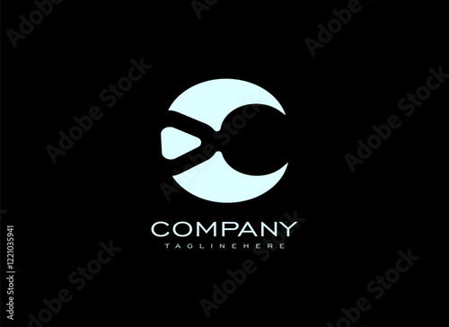 Initial Letter C Logo. White Geometric Shape isolated on Blue Background. Usable for Business and Branding Logos. Flat Vector Logo Design Template Element.