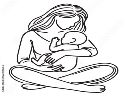Mother and Baby Line Art vector illustration