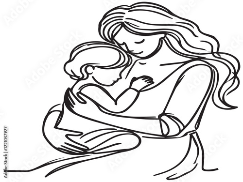 Mother Daughter Simple Outline Illustration vector