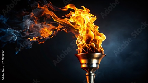 Silhouette of Olympic Torch Flame, Dark Background, Copy Space for Design