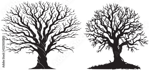 silhouette tree set vector illustration transparent background
