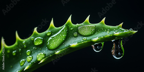 aloe vera leaf,Close-up of aloe vera leaf and water drops