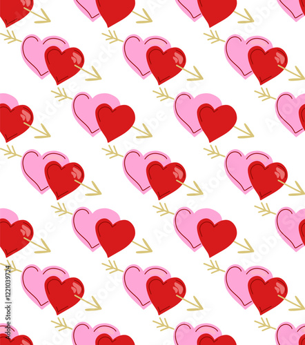 Cartoon style. Festive seamless pattern. Valentine's Day, 14 Feb. Vector background