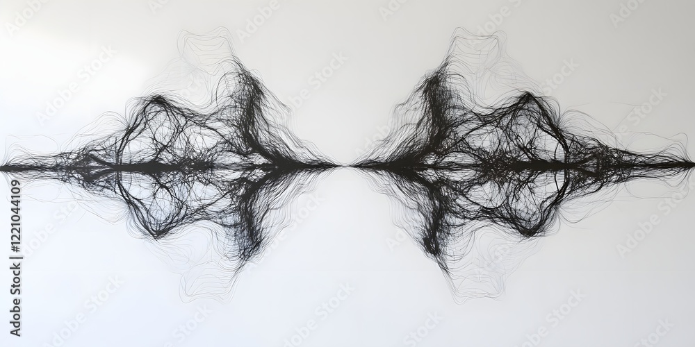 Fototapeta premium Abstract black line artwork resembling sound waves or neural connections.