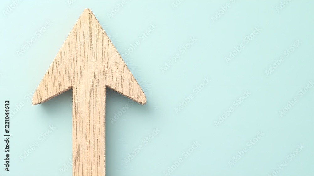 Obraz premium Realistic Close-Up of a Wooden Arrow Pointing Upward on Surface