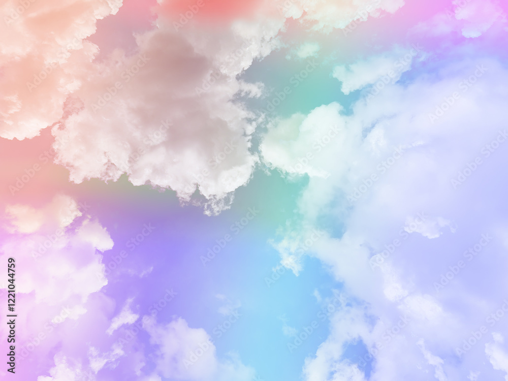 Fototapeta premium beauty sweet pastel violet and green colorful with fluffy clouds on sky. multi color rainbow image. abstract fantasy growing light