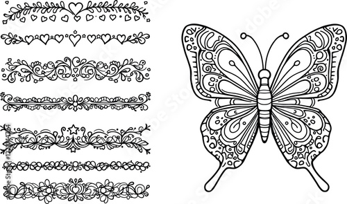 Intricate butterfly and decorative border designs