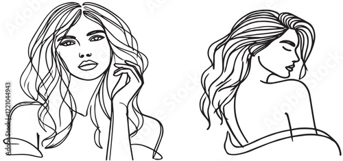 Beautiful Female Fashion Model line art drawing vector 