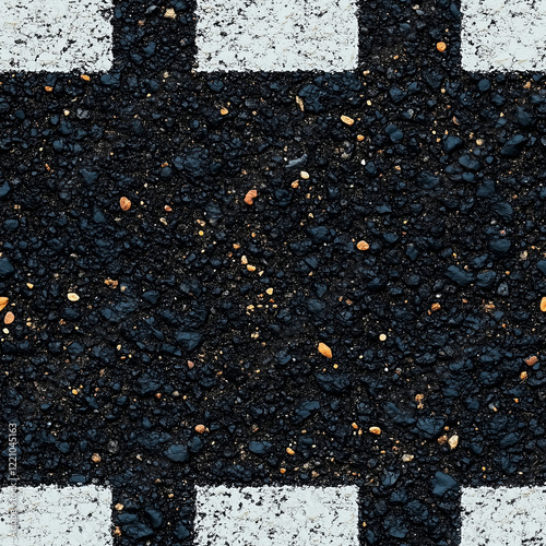 Seamless Asphalt Road Texture with White Grid Lines and Gritty Surface for Endless Patterns and Background Designs photo