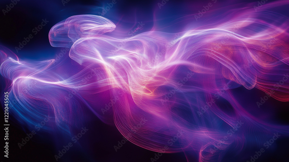 Fototapeta premium Abstract purple and pink light trails on dark background to evoke creativity