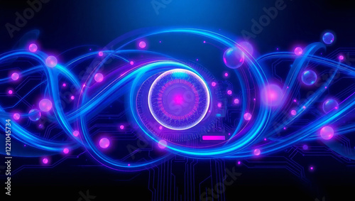Dynamic blue energy waves form a futuristic glowing pattern
