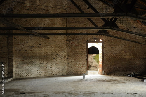 Attic empty room with door.