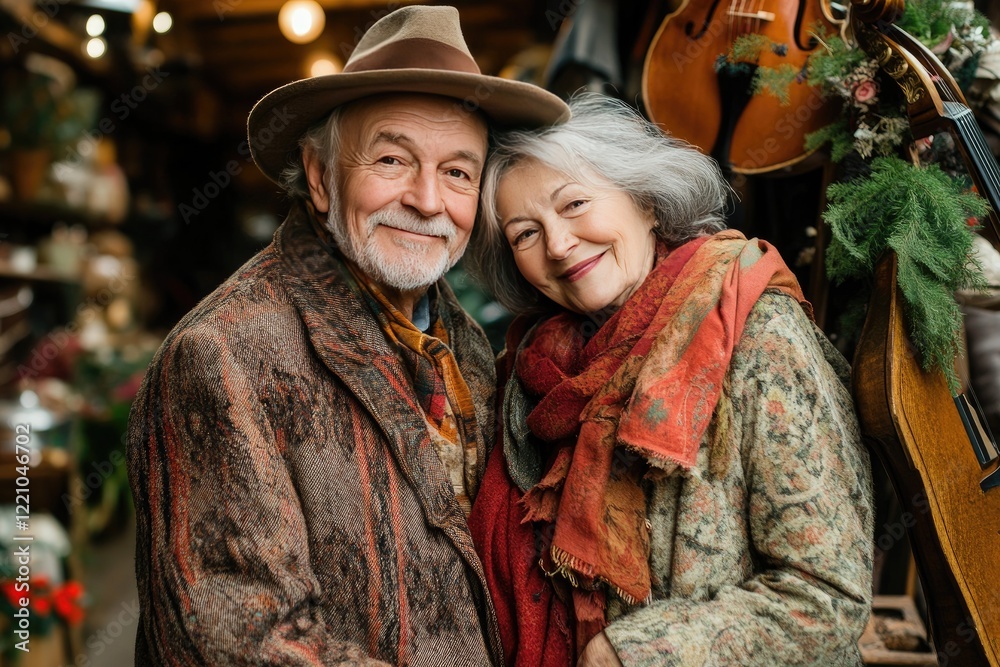 Fototapeta premium Elderly Couple Enjoying Autumn at a Rustic Market Stall