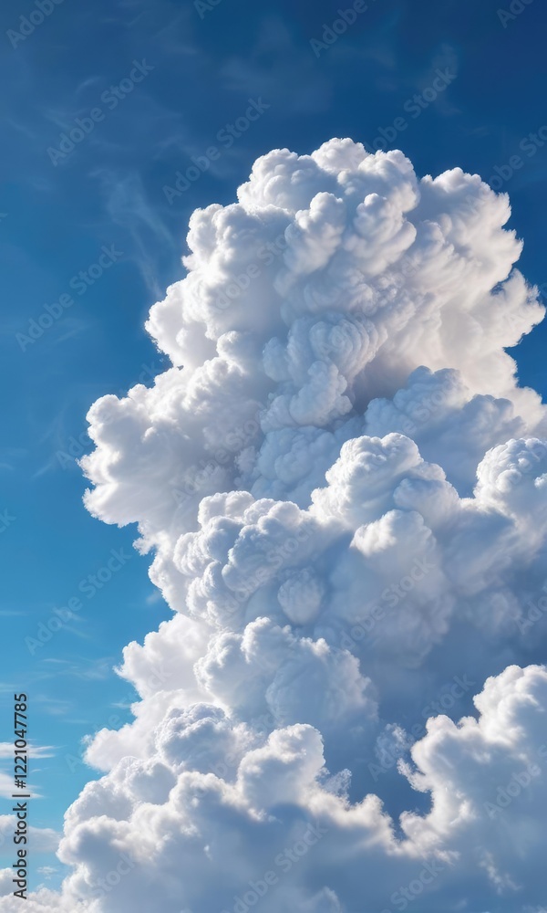 Naklejka premium Big puffy white cloud in bright blue clear sky, air, heavens