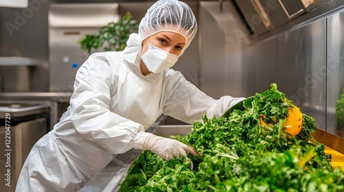 Protective-Geared Inspector Examining Food Waste Disposal Systems for Mitigating Environmental Risks photo