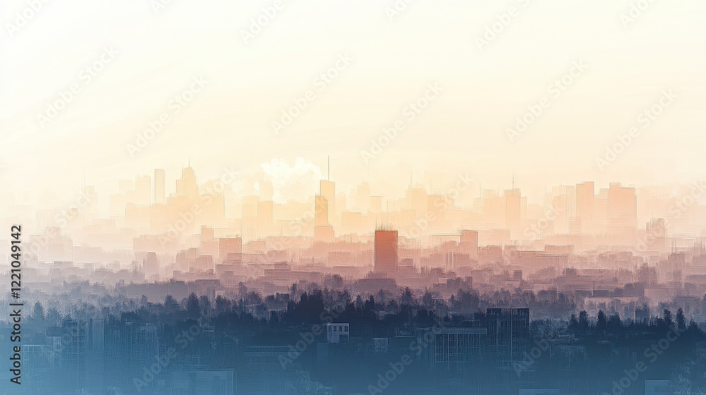 Fototapeta premium Abstract cityscape divided by a line of clear air and smog, highlighting pollution contrast, [air quality awareness], [haze concept].