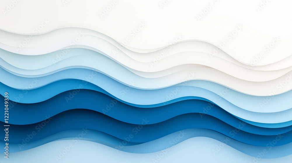 Naklejka premium Serene Blue Waves: Abstract paper cut art depicting layers of calming blue waves, creating a sense of depth and tranquility. The design evokes feelings of peace and serenity.