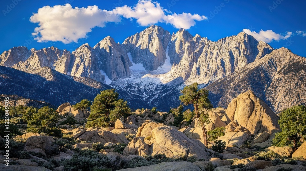 Obraz premium Majestic Mountain Range Under a Blue Sky with Clouds