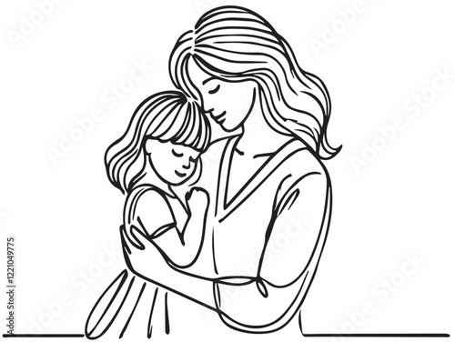 Mother and Daughter Love line art vector. 
Happy Mother s Day vector illustration