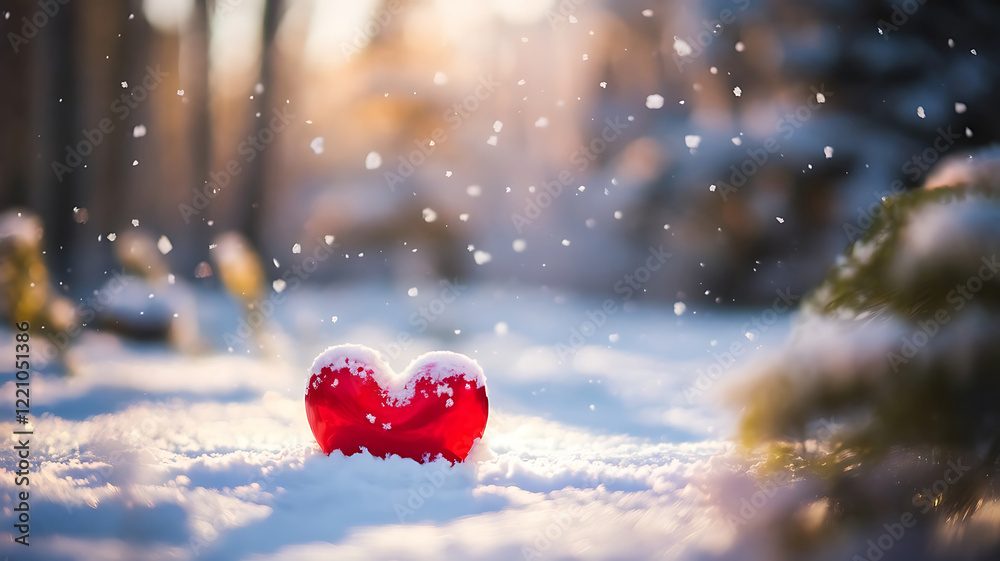 Fototapeta premium Red Heart in Snow Winter Love and Romance