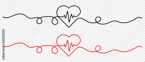 Red heartbeat line icons on white background. Pulse Rate Monitor.  EKG and Cardio symbol. Healthy and Medical concept. Vector illustration.